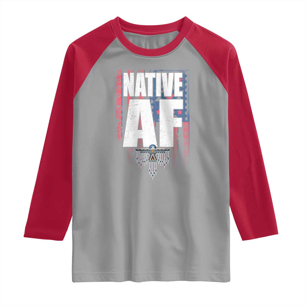 Native American Indian Raglan Shirt Native AF Indigenous Vintage Thunderbird TS11 Sport Gray Red Print Your Wear