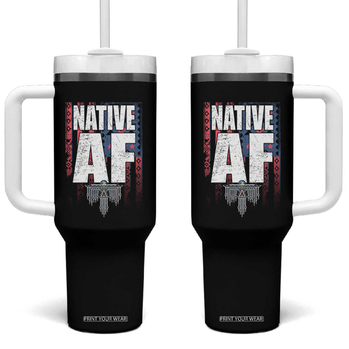 Native American Indian Tumbler With Handle Native AF Indigenous Vintage Thunderbird TS11 One Size: 40 oz Black Print Your Wear