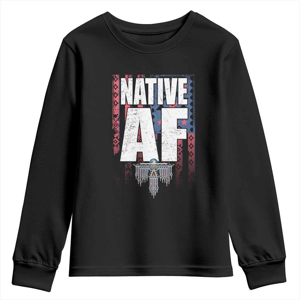 Native American Indian Youth Sweatshirt Native AF Indigenous Vintage Thunderbird TS11 Black Print Your Wear