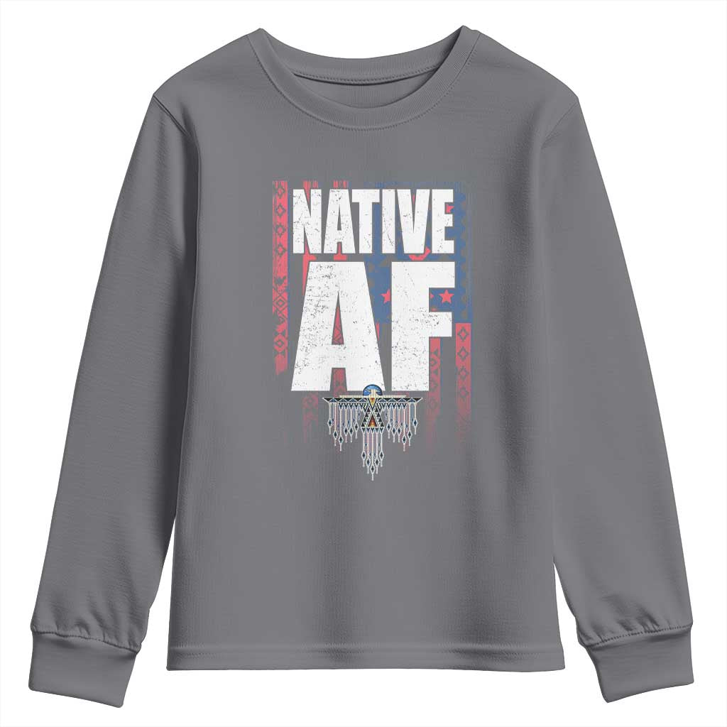Native American Indian Youth Sweatshirt Native AF Indigenous Vintage Thunderbird TS11 Charcoal Print Your Wear