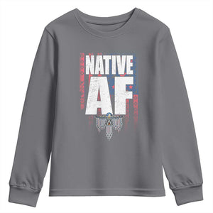 Native American Indian Youth Sweatshirt Native AF Indigenous Vintage Thunderbird TS11 Charcoal Print Your Wear