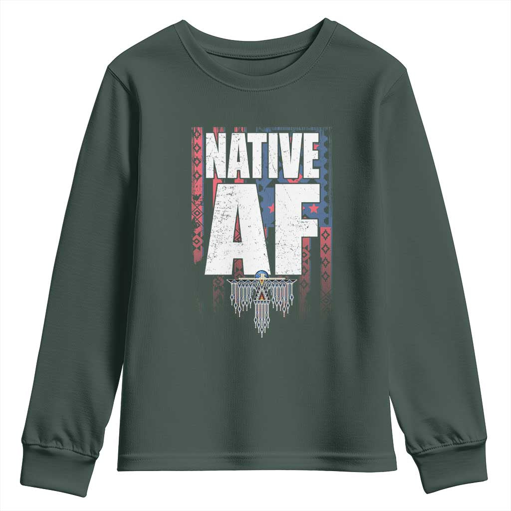 Native American Indian Youth Sweatshirt Native AF Indigenous Vintage Thunderbird TS11 Dark Forest Green Print Your Wear