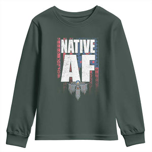 Native American Indian Youth Sweatshirt Native AF Indigenous Vintage Thunderbird TS11 Dark Forest Green Print Your Wear