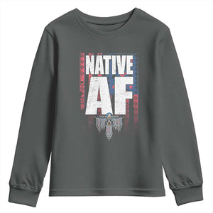 Native American Indian Youth Sweatshirt Native AF Indigenous Vintage Thunderbird TS11 Dark Heather Print Your Wear
