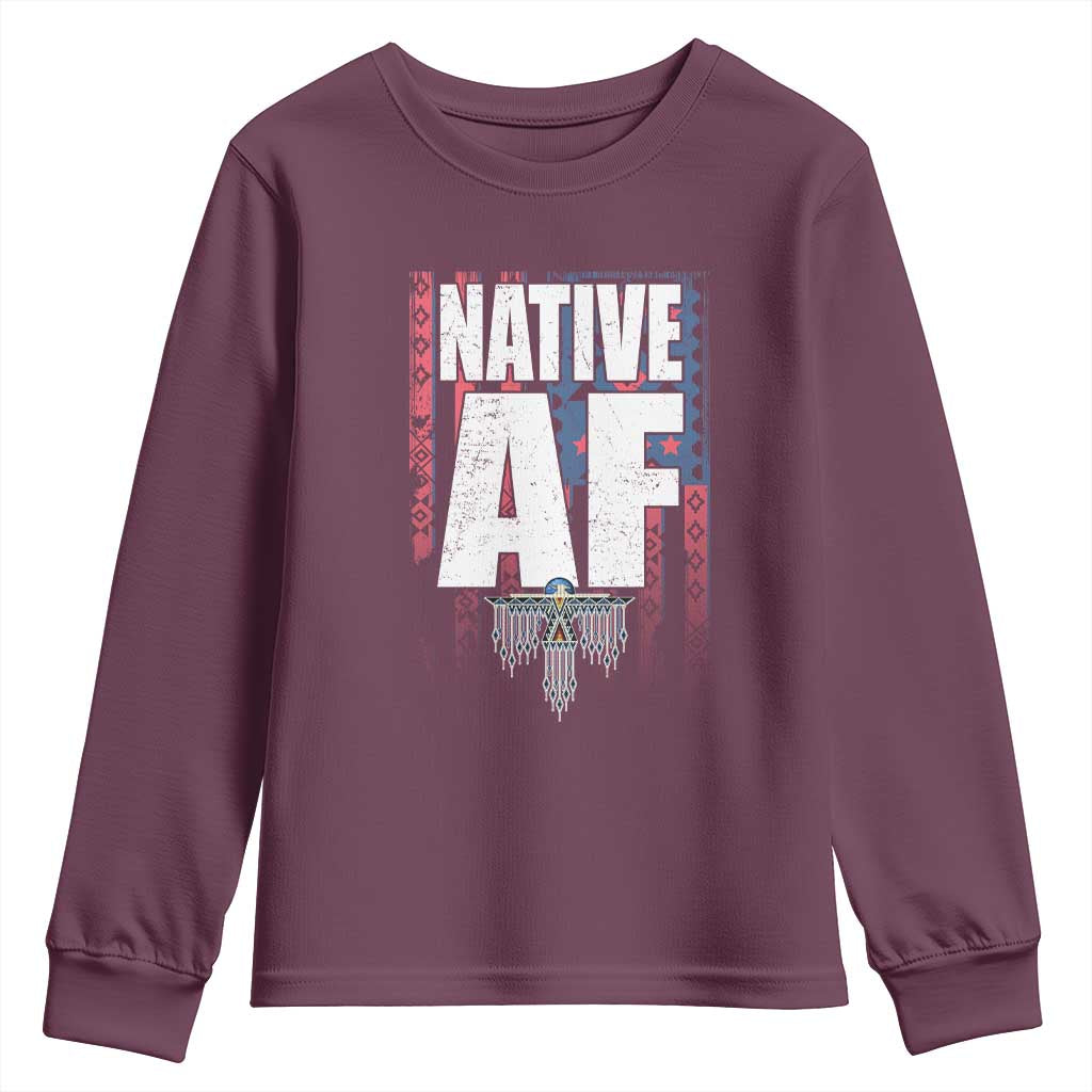Native American Indian Youth Sweatshirt Native AF Indigenous Vintage Thunderbird TS11 Maroon Print Your Wear