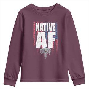 Native American Indian Youth Sweatshirt Native AF Indigenous Vintage Thunderbird TS11 Maroon Print Your Wear