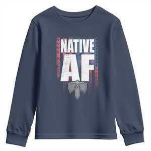 Native American Indian Youth Sweatshirt Native AF Indigenous Vintage Thunderbird TS11 Navy Print Your Wear