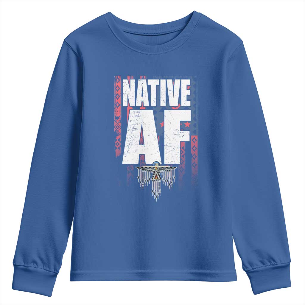 Native American Indian Youth Sweatshirt Native AF Indigenous Vintage Thunderbird TS11 Royal Blue Print Your Wear