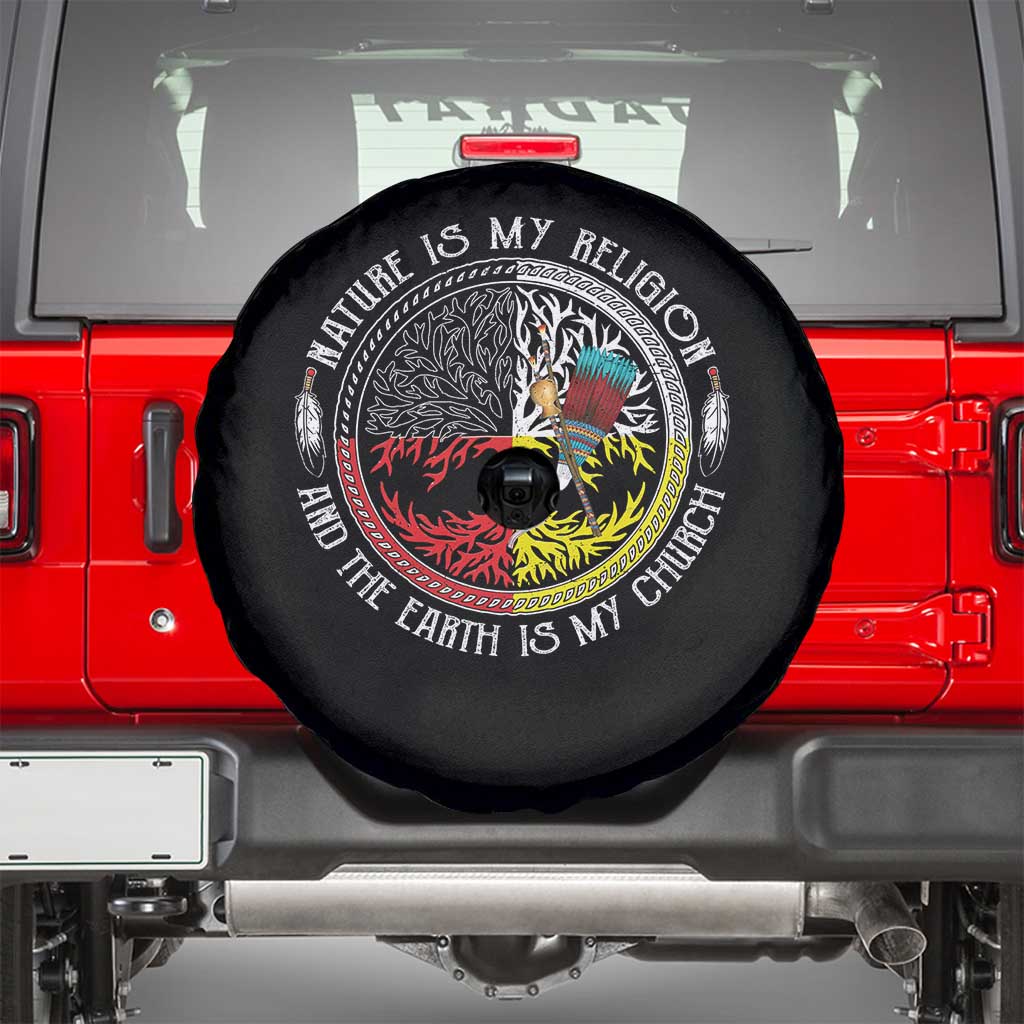 Native Americans Spare Tire Cover Nature Is My Religion And The Earth Is My Church Tree Peyote TS11 Black Print Your Wear