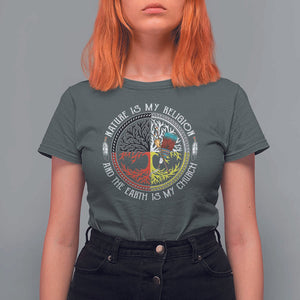 Native Americans T Shirt For Women Nature Is My Religion And The Earth Is My Church Tree Peyote TS11 Dark Heather Print Your Wear