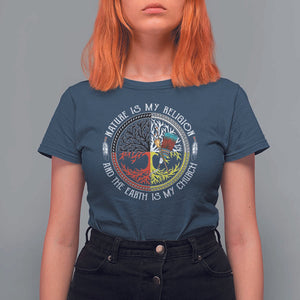 Native Americans T Shirt For Women Nature Is My Religion And The Earth Is My Church Tree Peyote TS11 Navy Print Your Wear