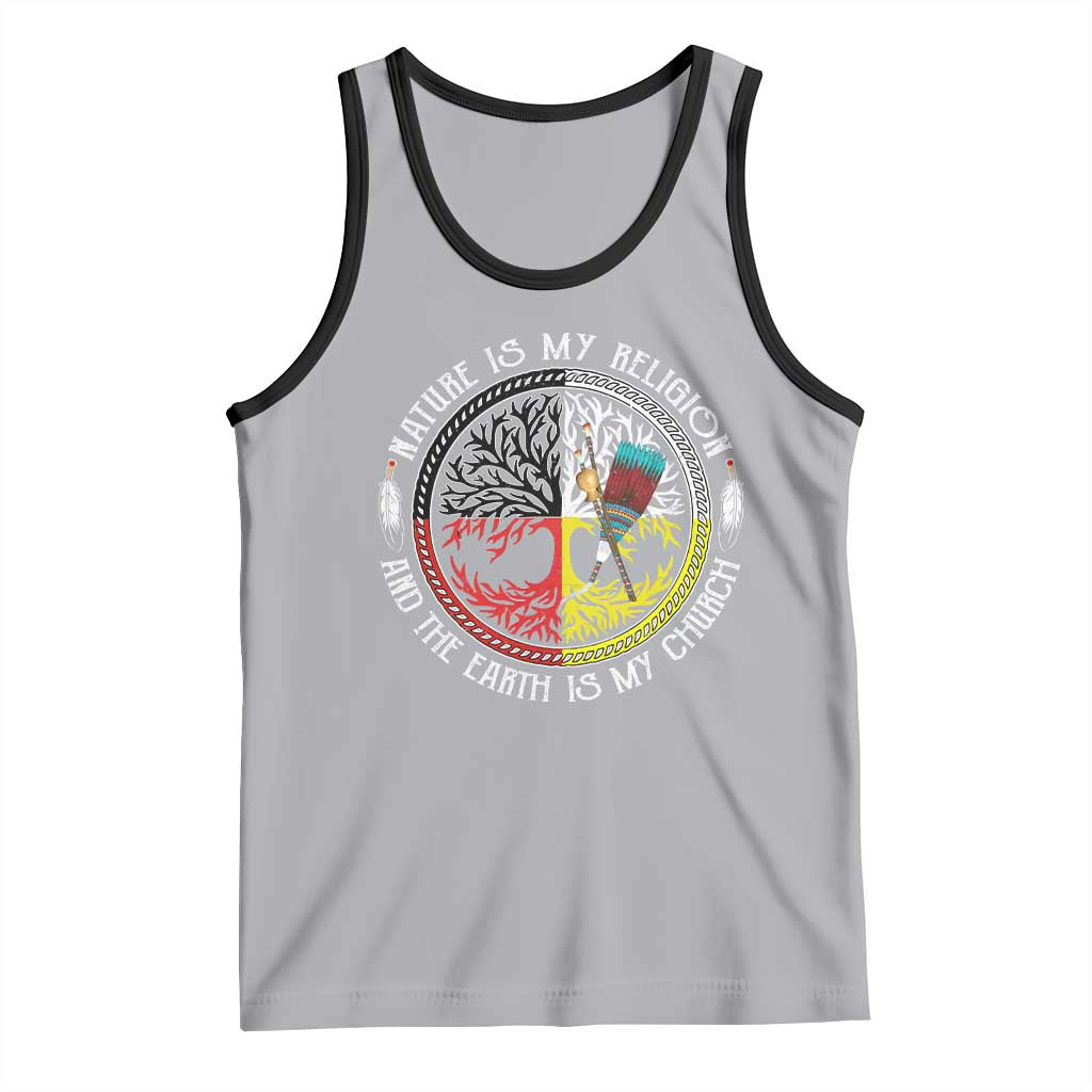 Native Americans Tank Top Nature Is My Religion And The Earth Is My Church Tree Peyote TS11 Athletic Heather Black Print Your Wear