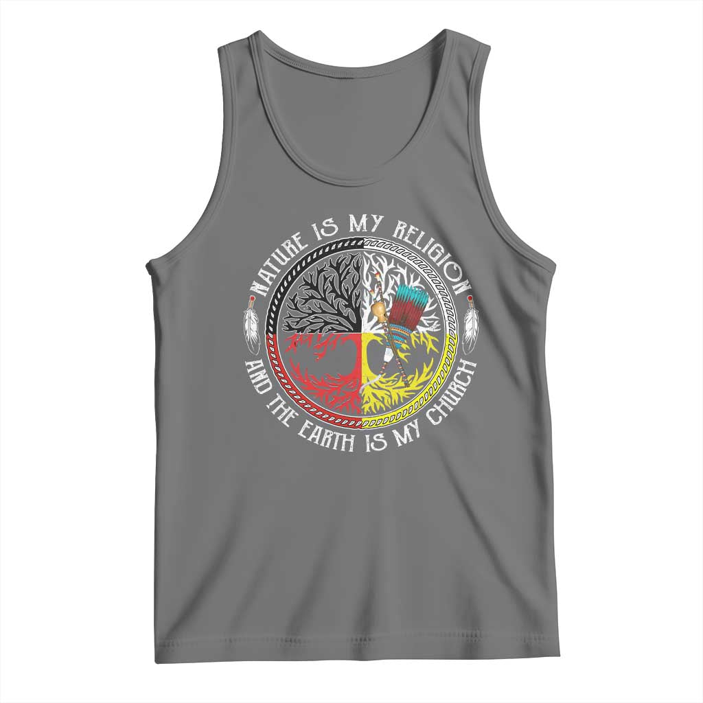 Native Americans Tank Top Nature Is My Religion And The Earth Is My Church Tree Peyote TS11 Black Heather Print Your Wear