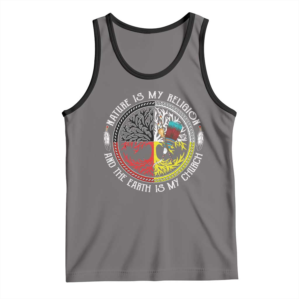 Native Americans Tank Top Nature Is My Religion And The Earth Is My Church Tree Peyote TS11 Deep Heather Black Print Your Wear