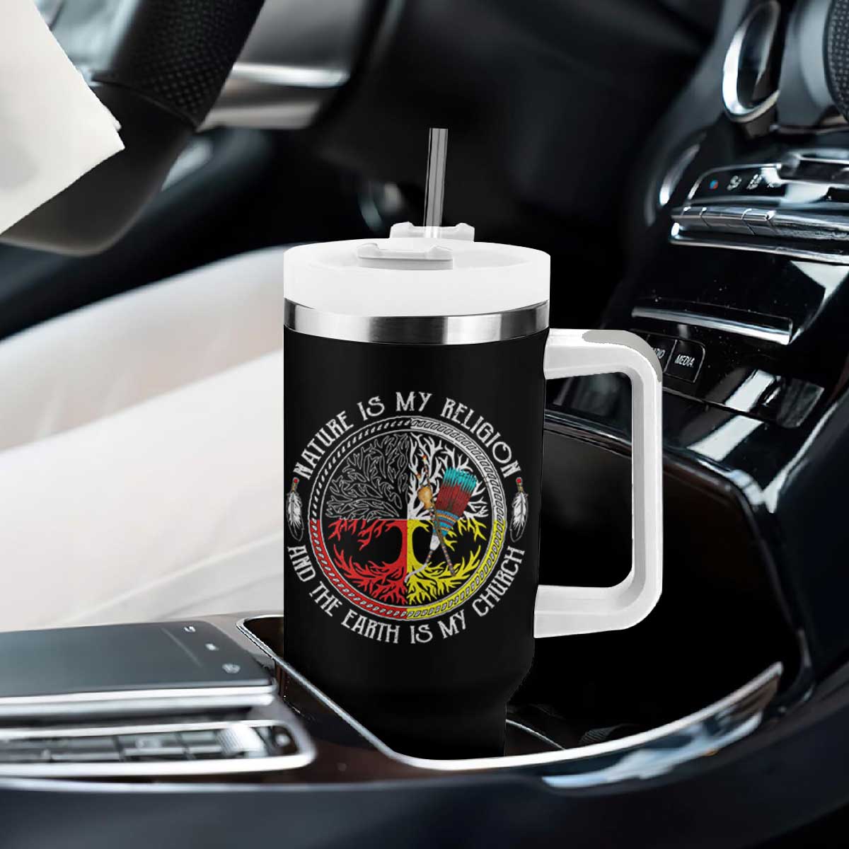 Native Americans Tumbler With Handle Nature Is My Religion And The Earth Is My Church Tree Peyote TS11 Print Your Wear