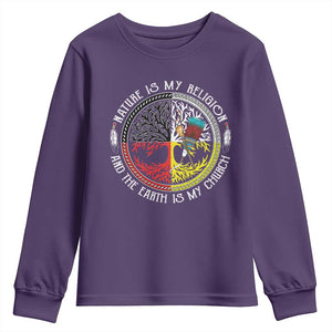 Native Americans Youth Sweatshirt Nature Is My Religion And The Earth Is My Church Tree Peyote TS11 Purple Print Your Wear