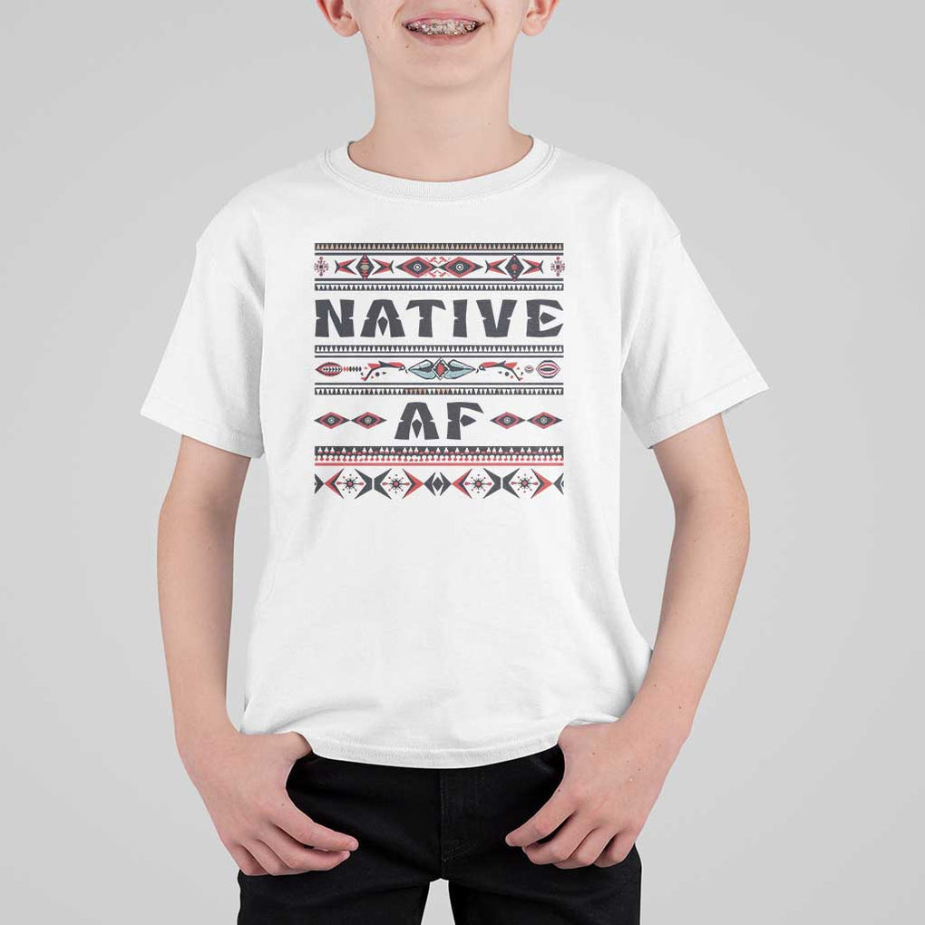 Native American Indian T Shirt For Kid Native AF Vintage Beadwork Indigenous Pride TS11 White Print Your Wear