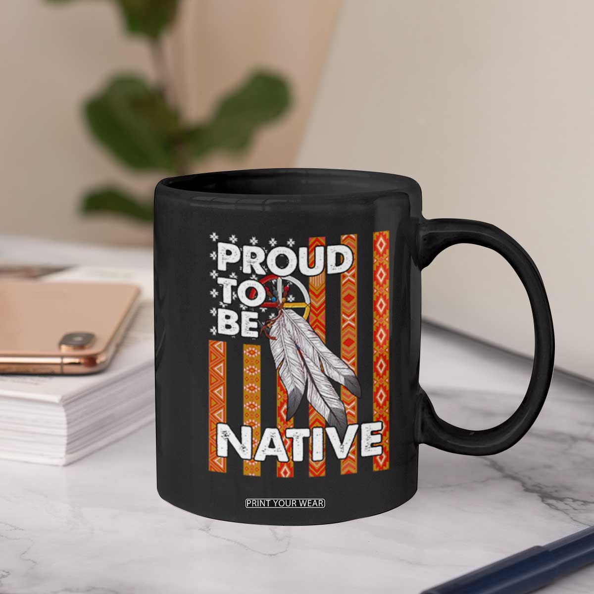 Native American Coffee Mug Proud To Be Native American Flag Tribal Prints Medicine Wheel TS11 Print Your Wear