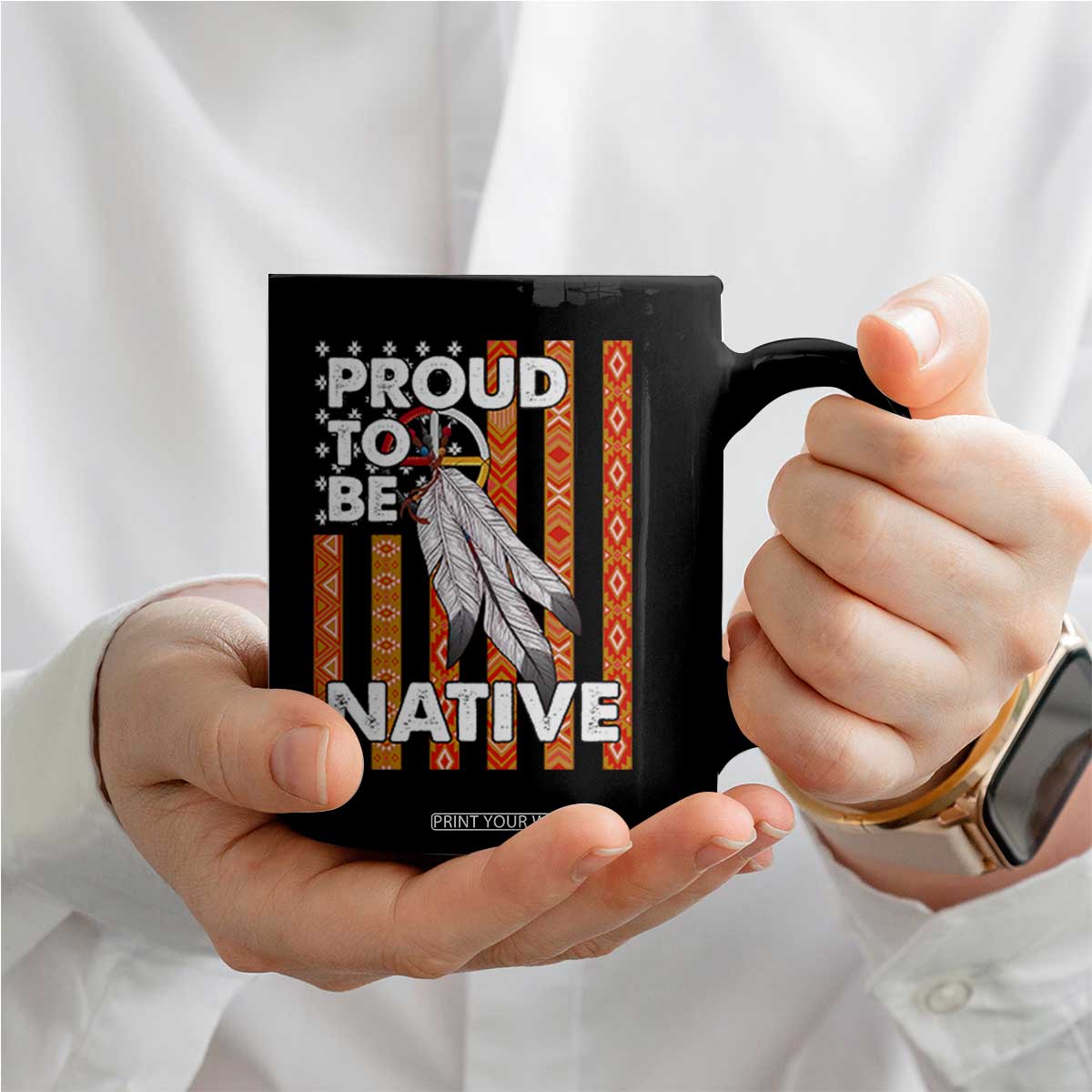 Native American Coffee Mug Proud To Be Native American Flag Tribal Prints Medicine Wheel TS11 Print Your Wear