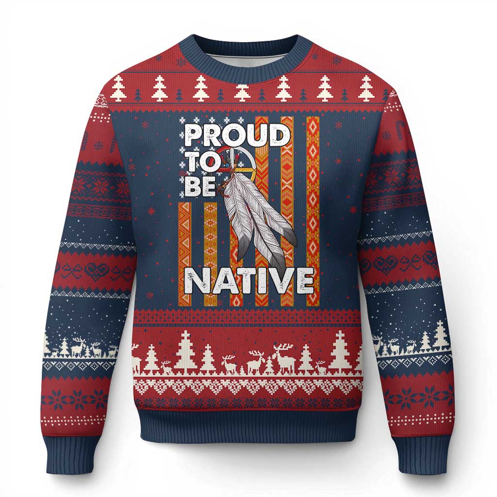 Native American Ugly Christmas Sweater Proud To Be Native American Flag Tribal Prints Medicine Wheel TS11 Navy Red Print Your Wear