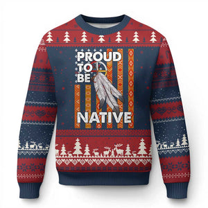 Native American Ugly Christmas Sweater Proud To Be Native American Flag Tribal Prints Medicine Wheel TS11 Navy Red Print Your Wear