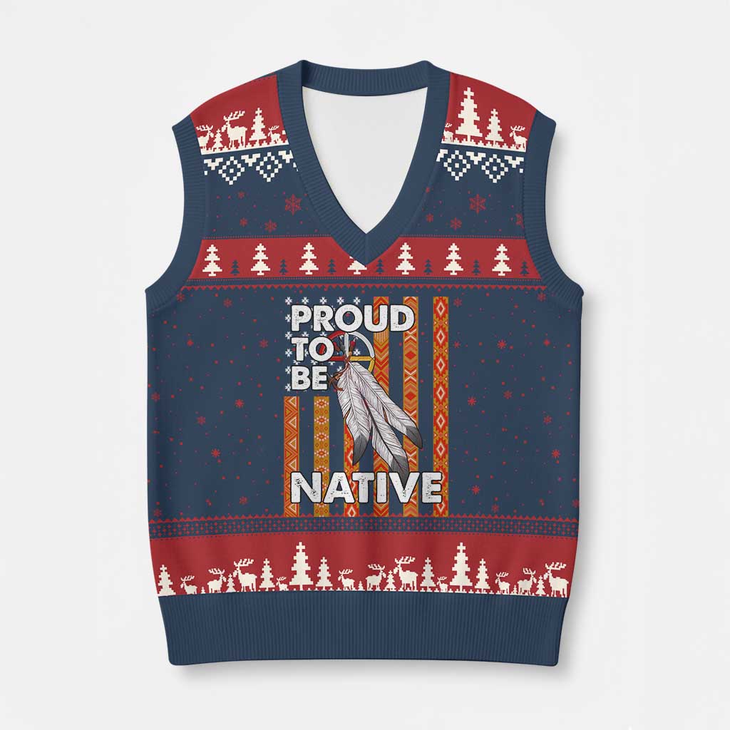 Native American V-Neck Knit Sweater Vest Proud To Be Native American Flag Tribal Prints Medicine Wheel TS11 Navy Red Print Your Wear