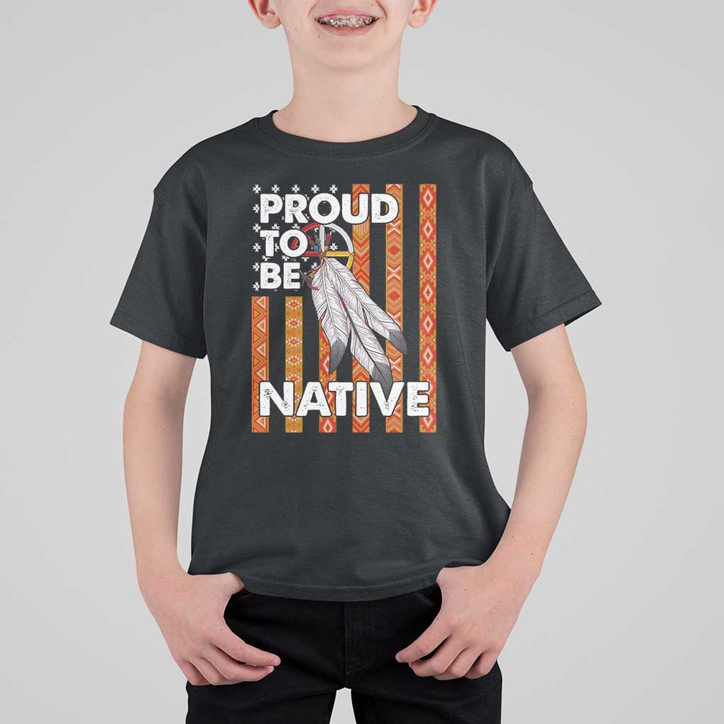 Native American T Shirt For Kid Proud To Be Native American Flag Tribal Prints Medicine Wheel TS11 Black Print Your Wear