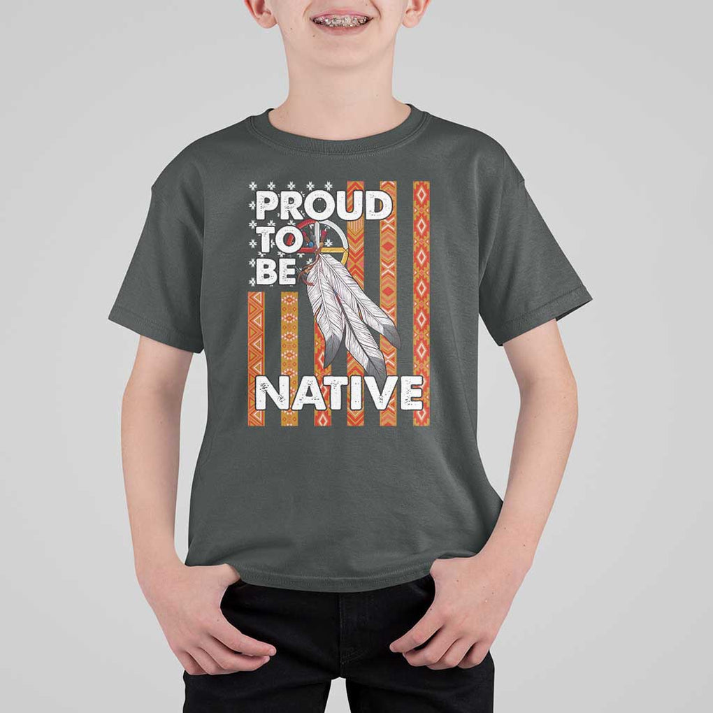 Native American T Shirt For Kid Proud To Be Native American Flag Tribal Prints Medicine Wheel TS11 Dark Heather Print Your Wear