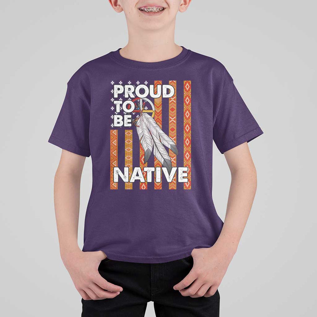 Native American T Shirt For Kid Proud To Be Native American Flag Tribal Prints Medicine Wheel TS11 Purple Print Your Wear