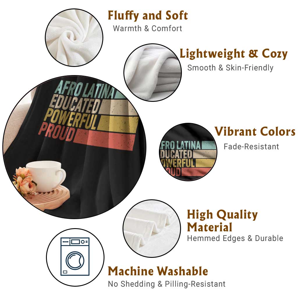 Afro Latina Throw Blanket Educated Powerful Proud Hispanic Heritage Month TS11 Print Your Wear