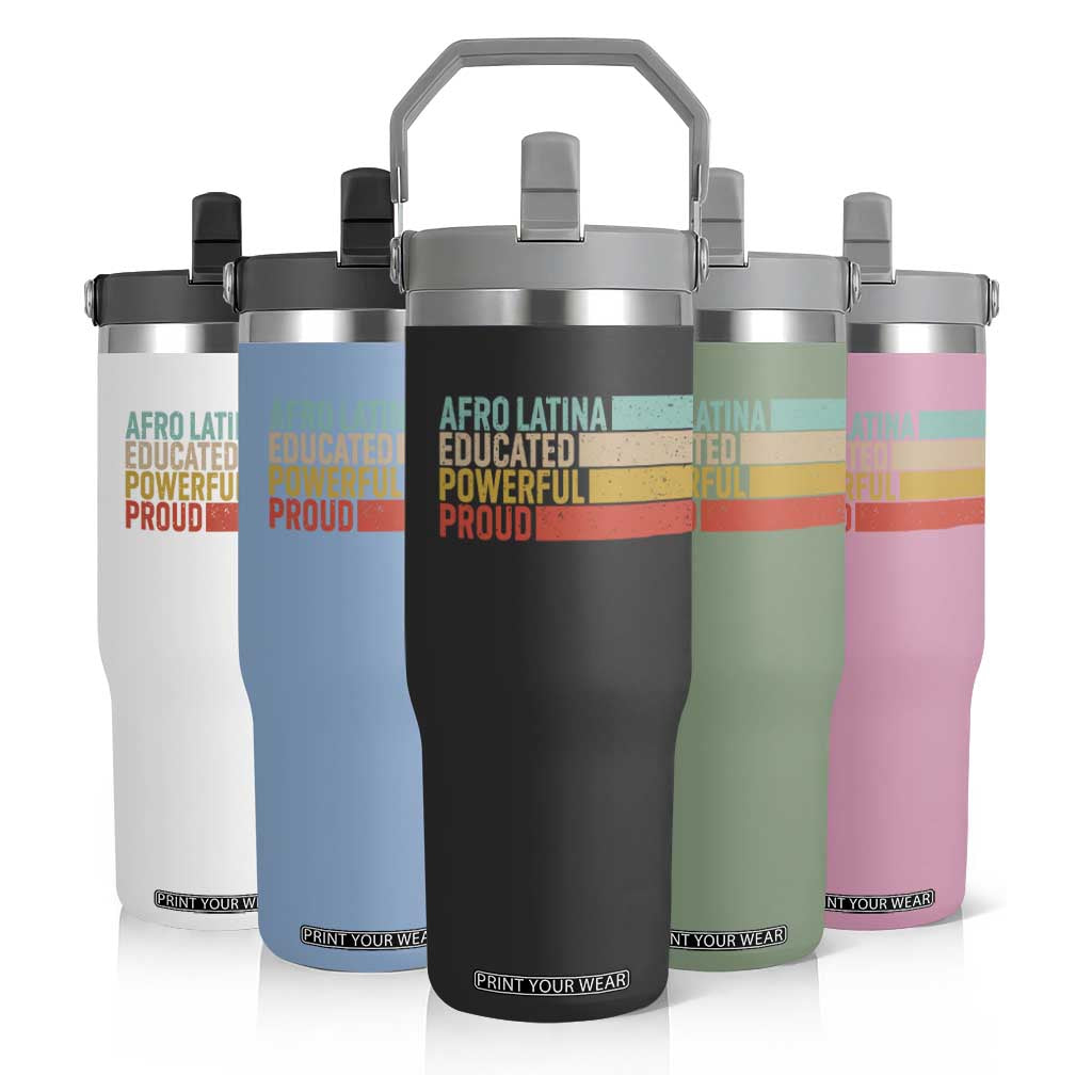 Afro Latina Flip Straw Tumbler Educated Powerful Proud Hispanic Heritage Month TS11 Print Your Wear