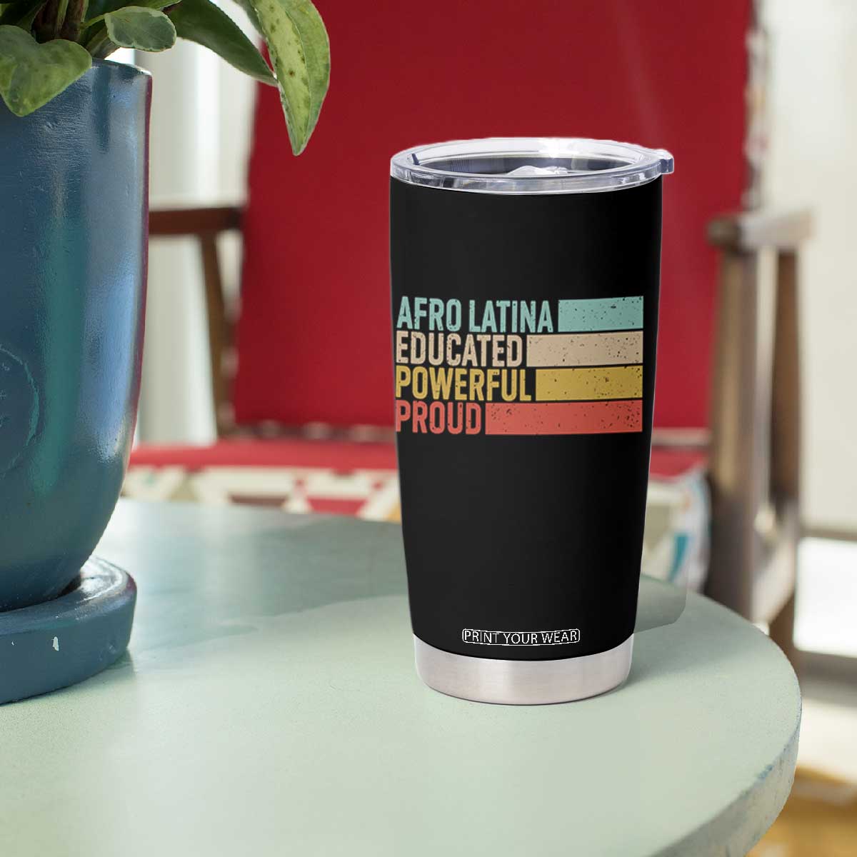 Afro Latina Tumbler Cup Educated Powerful Proud Hispanic Heritage Month TS11 Print Your Wear