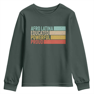 Afro Latina Youth Sweatshirt Educated Powerful Proud Hispanic Heritage Month TS11 Dark Forest Green Print Your Wear