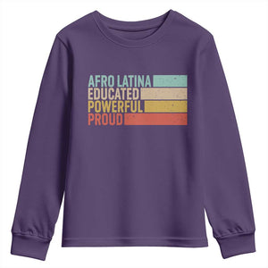 Afro Latina Youth Sweatshirt Educated Powerful Proud Hispanic Heritage Month TS11 Purple Print Your Wear