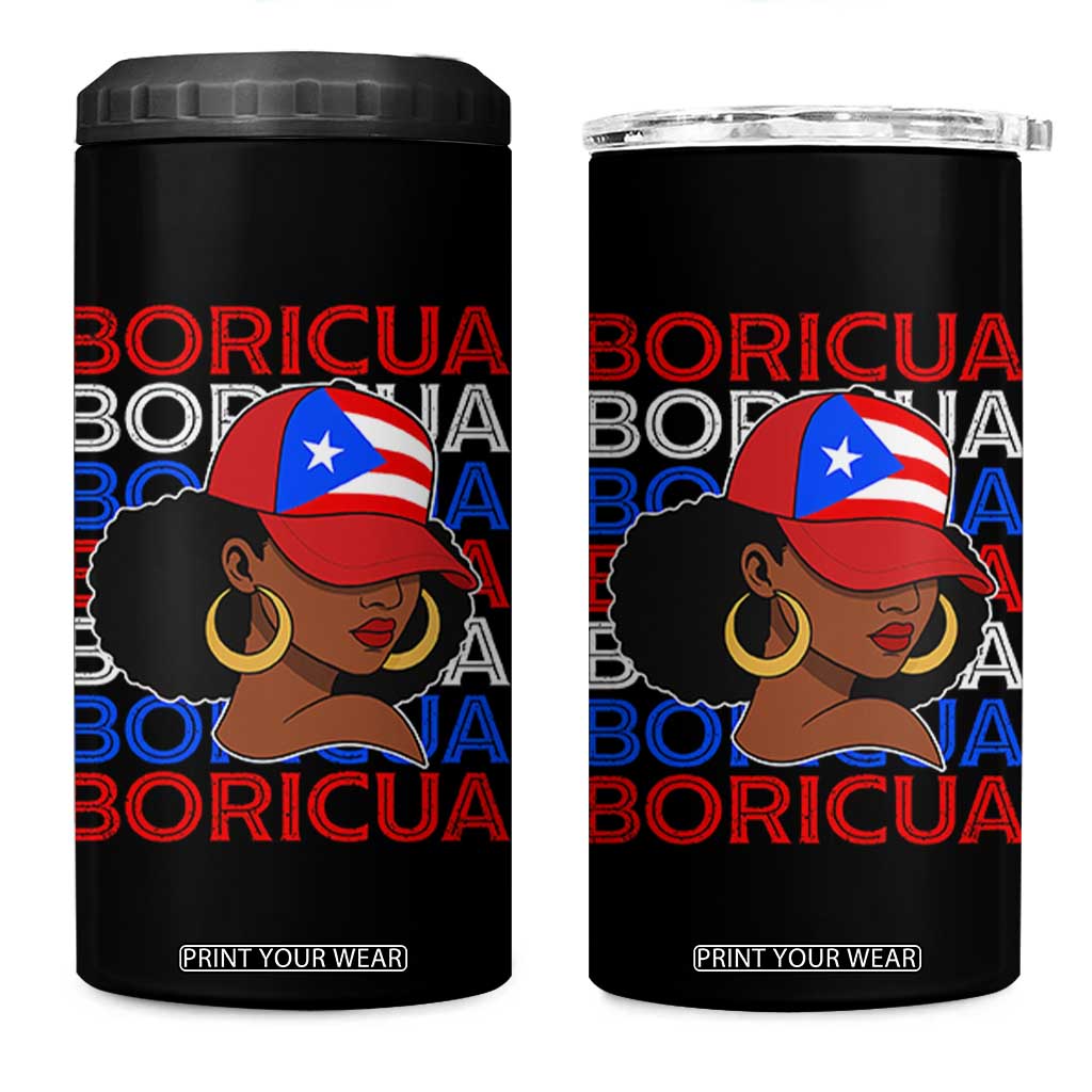 Puerto Rico Boricua Girl Proud Puerto Rican Hispanic Heritage 4 in 1 Can Cooler Tumbler TS11 One Size: 16 oz Black Print Your Wear