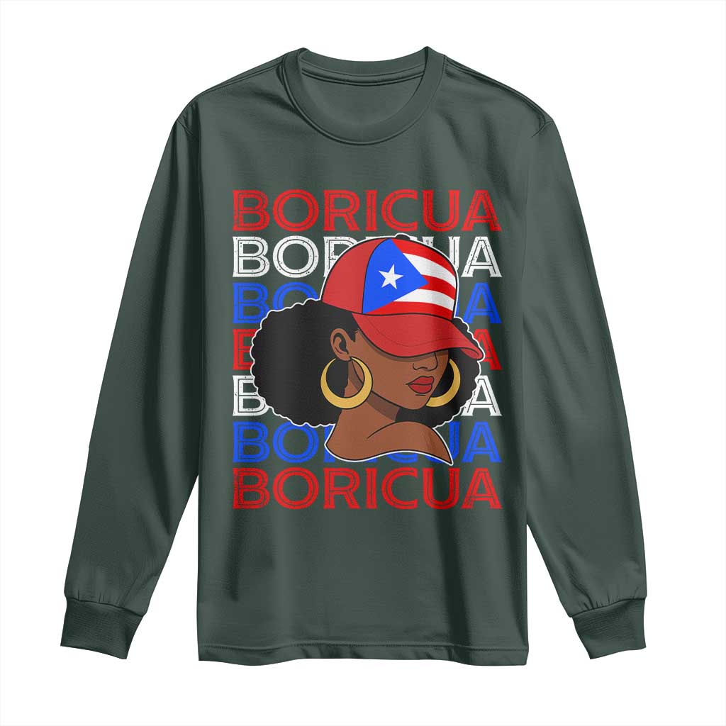 Puerto Rico Boricua Girl Proud Puerto Rican Hispanic Heritage Long Sleeve Shirt TS11 Dark Forest Green Print Your Wear