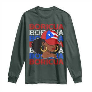 Puerto Rico Boricua Girl Proud Puerto Rican Hispanic Heritage Long Sleeve Shirt TS11 Dark Forest Green Print Your Wear