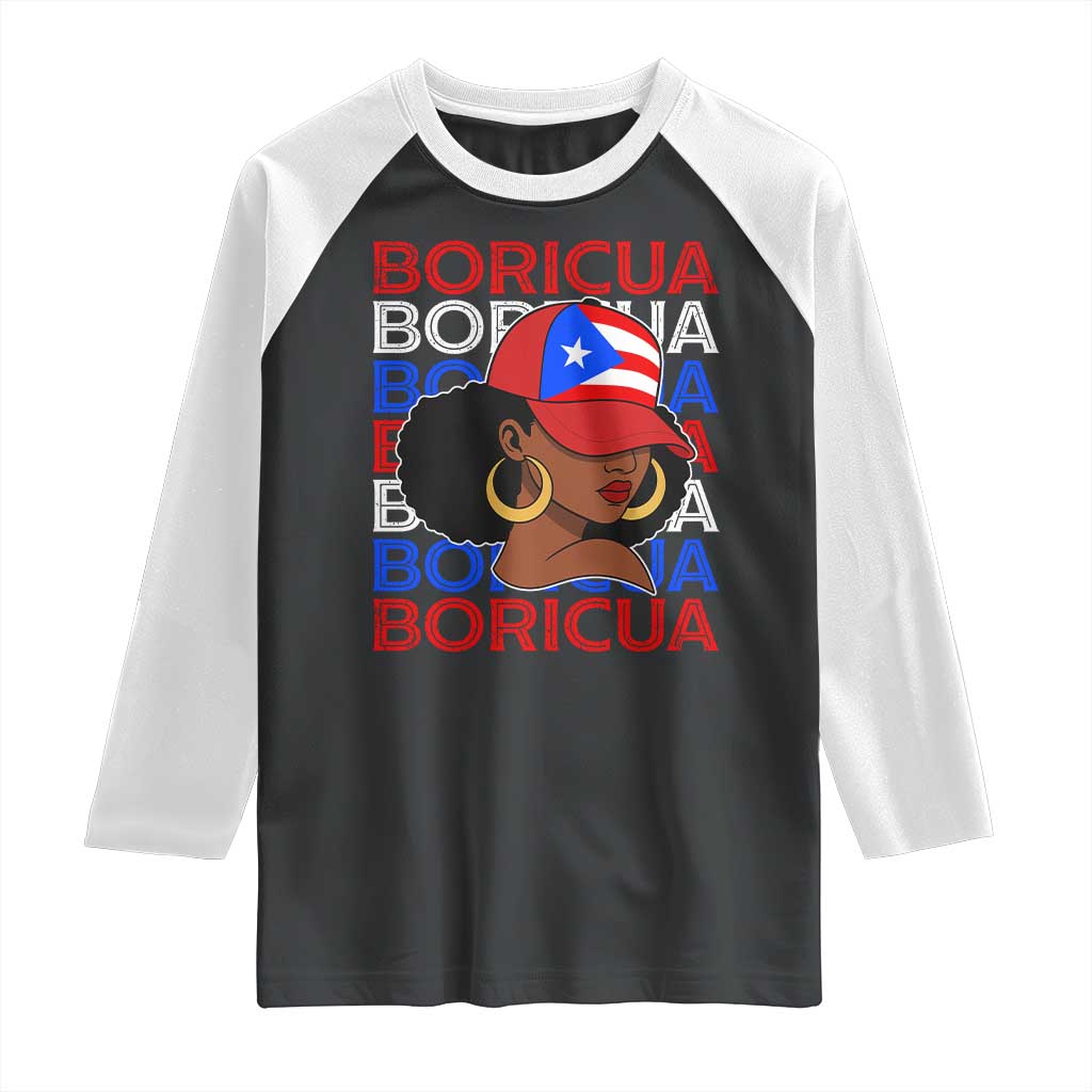 Puerto Rico Boricua Girl Proud Puerto Rican Hispanic Heritage Raglan Shirt TS11 Black White Print Your Wear