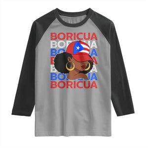 Puerto Rico Boricua Girl Proud Puerto Rican Hispanic Heritage Raglan Shirt TS11 Sport Gray Black Print Your Wear