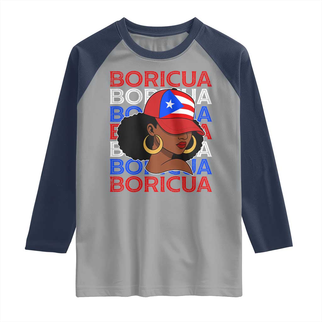 Puerto Rico Boricua Girl Proud Puerto Rican Hispanic Heritage Raglan Shirt TS11 Sport Gray Navy Print Your Wear