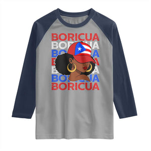 Puerto Rico Boricua Girl Proud Puerto Rican Hispanic Heritage Raglan Shirt TS11 Sport Gray Navy Print Your Wear