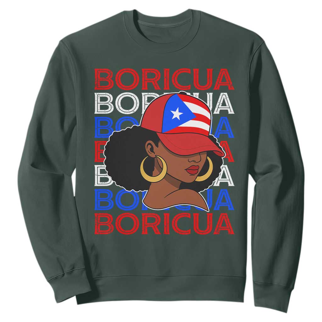 Puerto Rico Boricua Girl Proud Puerto Rican Hispanic Heritage Sweatshirt TS11 Dark Forest Green Print Your Wear