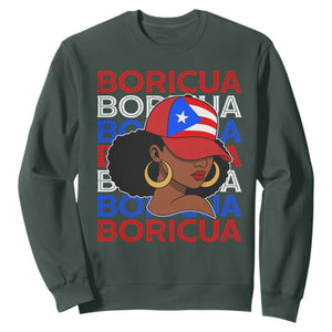 Puerto Rico Boricua Girl Proud Puerto Rican Hispanic Heritage Sweatshirt TS11 Dark Forest Green Print Your Wear