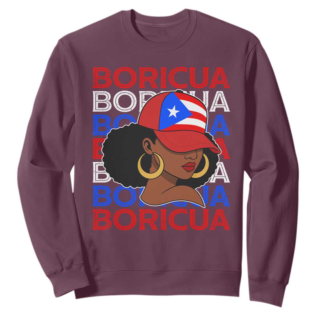 Puerto Rico Boricua Girl Proud Puerto Rican Hispanic Heritage Sweatshirt TS11 Maroon Print Your Wear