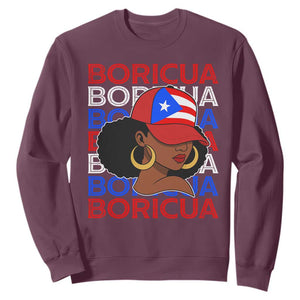 Puerto Rico Boricua Girl Proud Puerto Rican Hispanic Heritage Sweatshirt TS11 Maroon Print Your Wear
