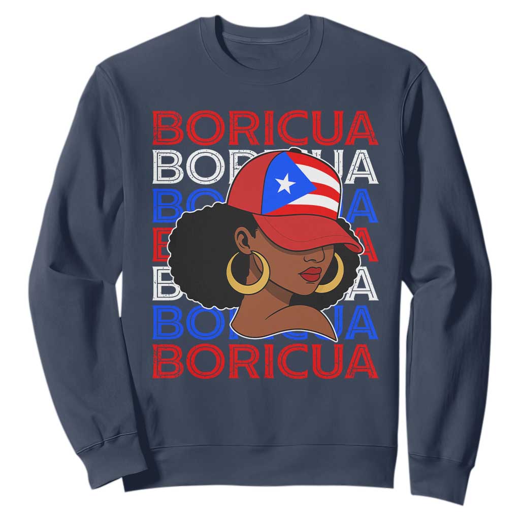 Puerto Rico Boricua Girl Proud Puerto Rican Hispanic Heritage Sweatshirt TS11 Navy Print Your Wear