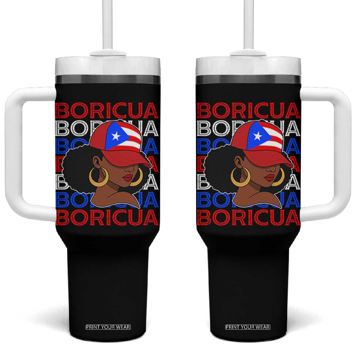 Puerto Rico Boricua Girl Proud Puerto Rican Hispanic Heritage Tumbler With Handle TS11 One Size: 40 oz Black Print Your Wear