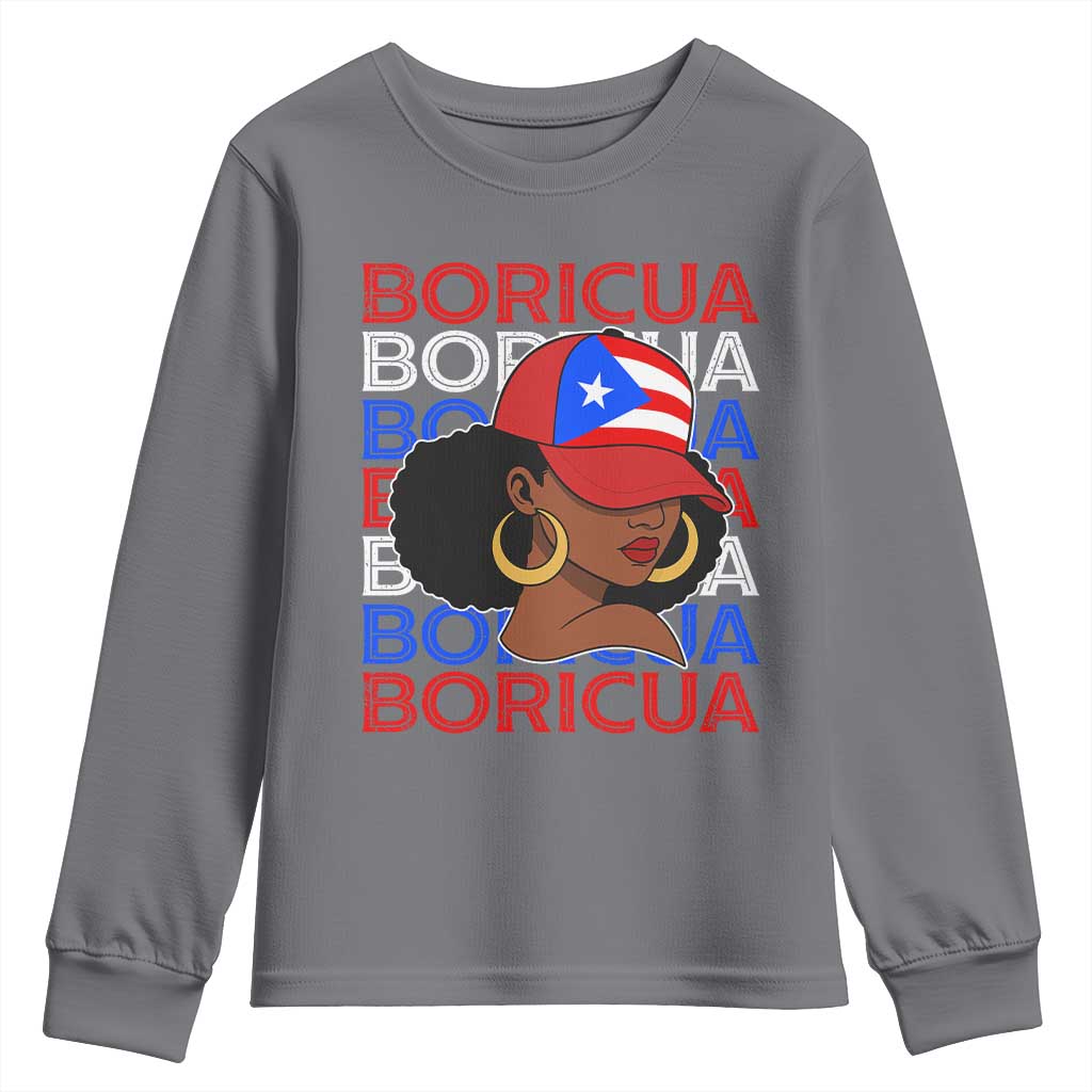 Puerto Rico Boricua Girl Proud Puerto Rican Hispanic Heritage Youth Sweatshirt TS11 Charcoal Print Your Wear