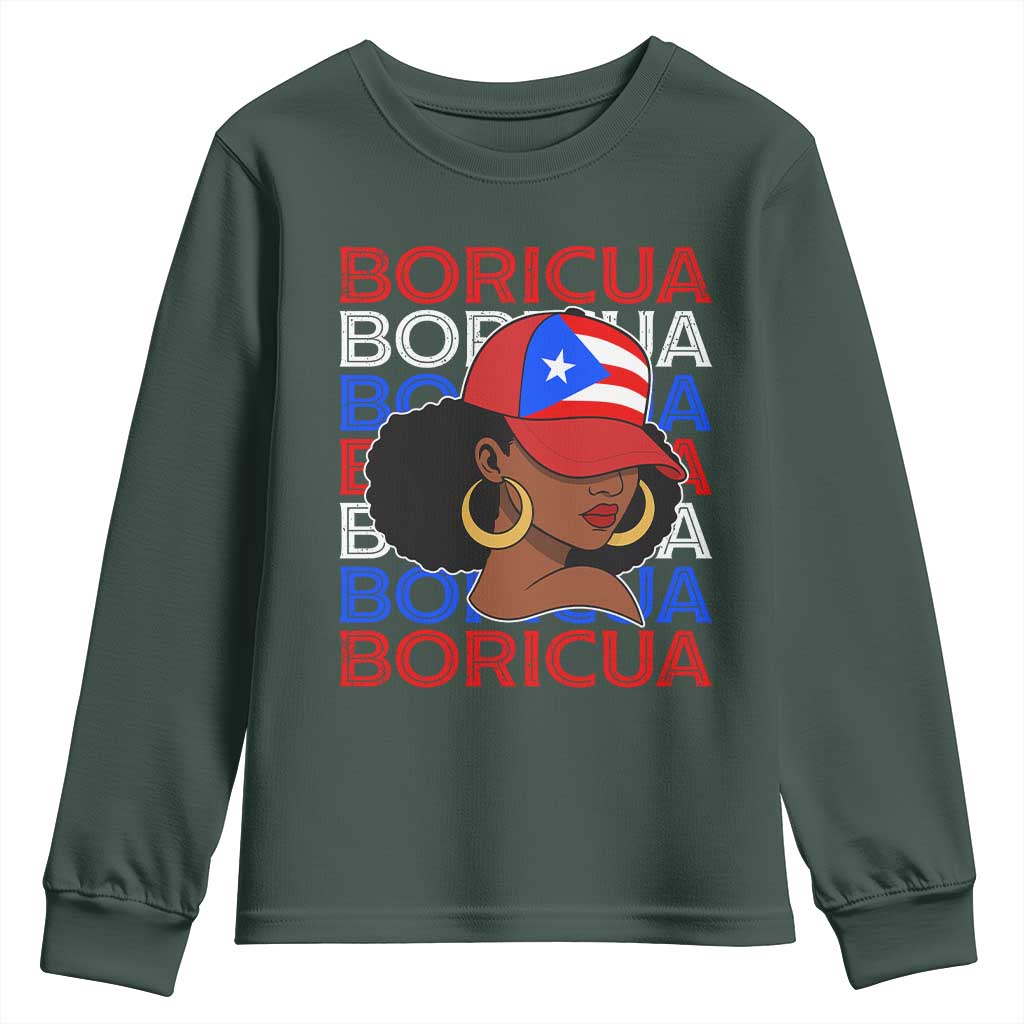 Puerto Rico Boricua Girl Proud Puerto Rican Hispanic Heritage Youth Sweatshirt TS11 Dark Forest Green Print Your Wear