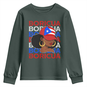 Puerto Rico Boricua Girl Proud Puerto Rican Hispanic Heritage Youth Sweatshirt TS11 Dark Forest Green Print Your Wear